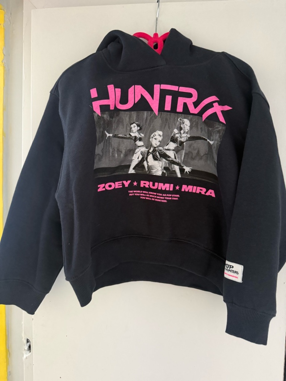 Zara Black Hoodie with Hot Pink Graphic Netflix